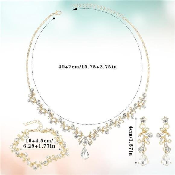 Rhinestone Wedding Jewelry Set Bridal Necklace Bracelet Earrings Prom Gift Women - Picture 2 of 8